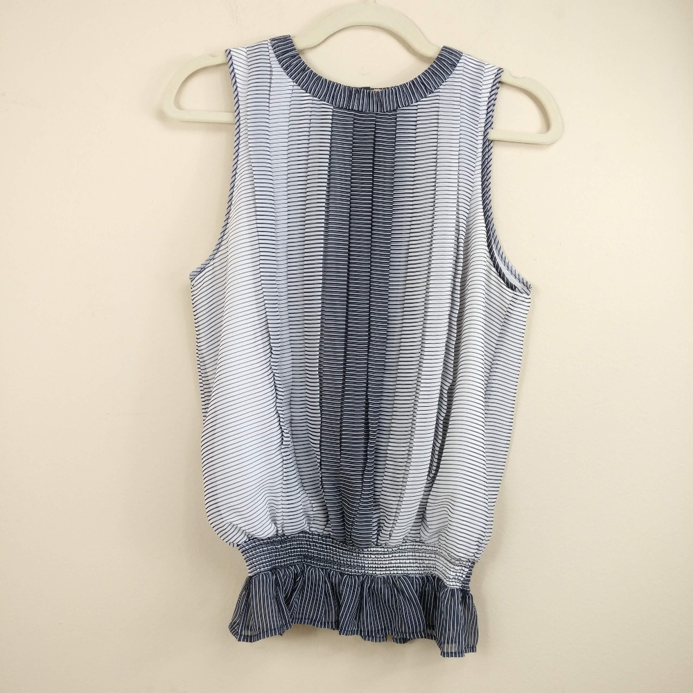 Ted Baker Sleeveless Blouse Striped Pleated Sz 3